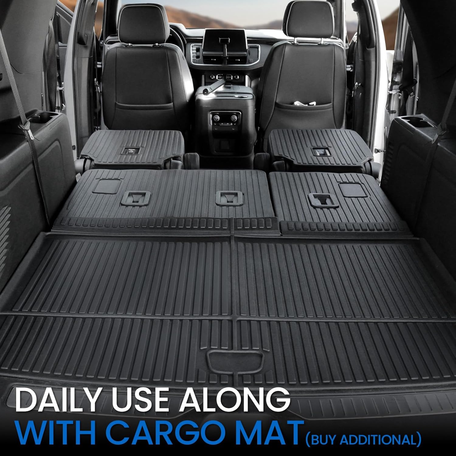 2nd Row Bucket Seats Kick Mats for 2021-2026 Chevrolet Chevy Tahoe&Suburban, for GMC Yukon&Yukon XL, All Weather TPE SeatBack Protector 7 Seats Captain Chair Accessories(2nd Row Kick Mats)