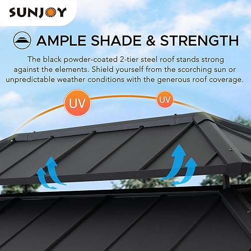 Miniatura 4 de Sunjoy Gazebo de madera para parrilla, 8 x 12 pies, kiosco de acero para exteriores con techo rígido para asar a la parrilla durante todo el año, 2