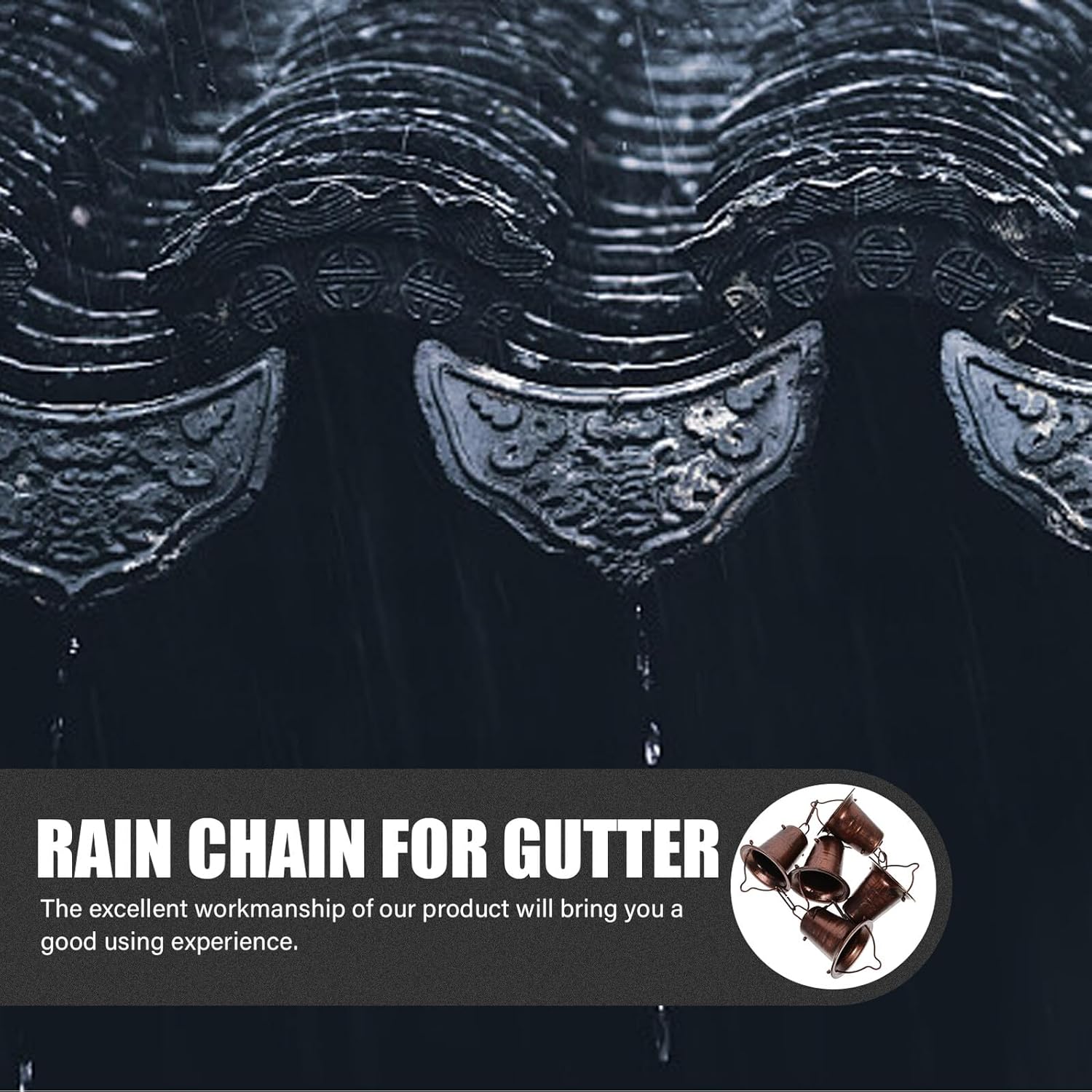 minkissy Decorative Rain Chain Aluminum Alloy Water Diverter for Gutters Outdoor Garden with Chimes Cups for Patio