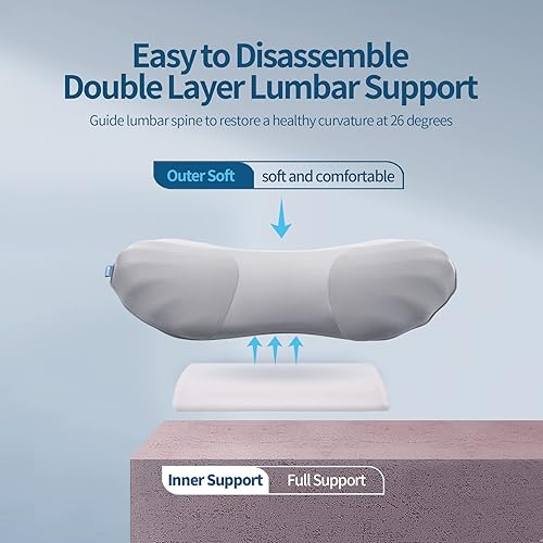Vista 2 de RESTCLOUD Almohada de apoyo lumbar ajustable para dormir, almohada de apoyo de espalda de espuma viscoelástica para aliviar el dolor de espalda baja