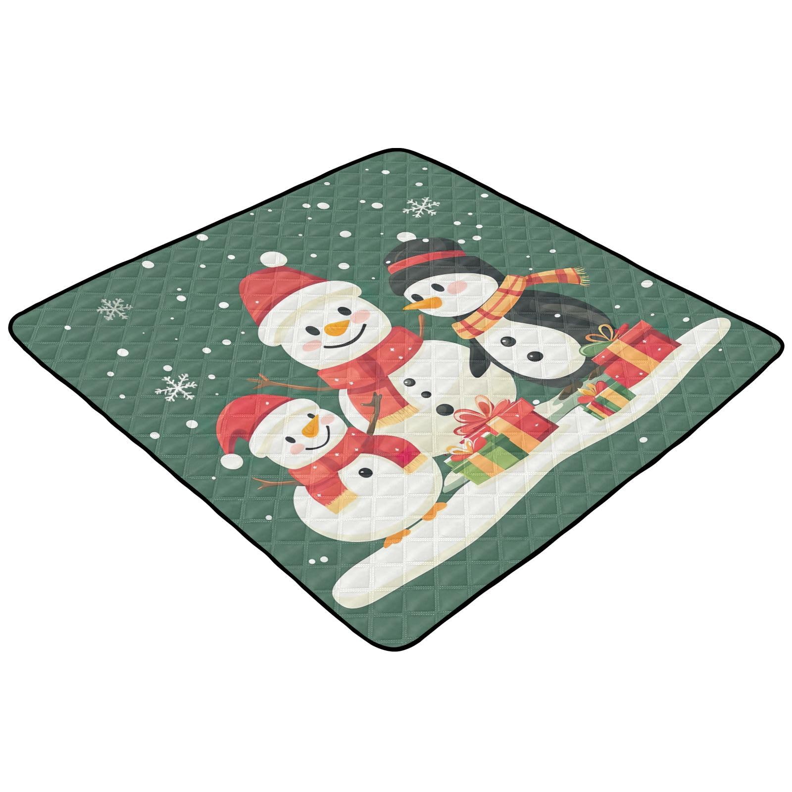 BOESI Doodle Cute Snowmen Pattern Baby Play Mat, 50“ X 50” Washable Folding Crawling Mat, Baby Floor Mat, Soft, Thick, Non-Slip