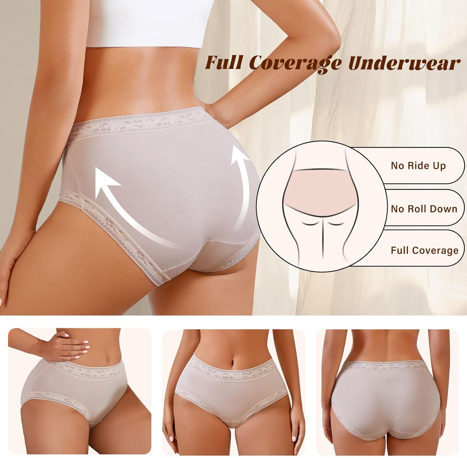 Womens Underwear Seamless Mid Rise Waisted Panties Full Coverage Sexy Lace Briefs Stretch Bikini 6 Pack - Image 5