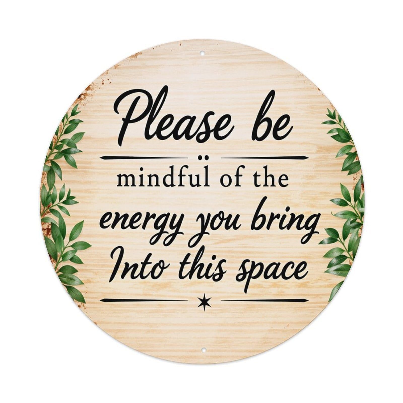 Background With Green Leaves And Black Text Round Tin Sign Retro Metal Sign for Cafe Bar Pub Home Game Room Gym Club Wall Decoration Vintage Metal Poster 8x8 Inch