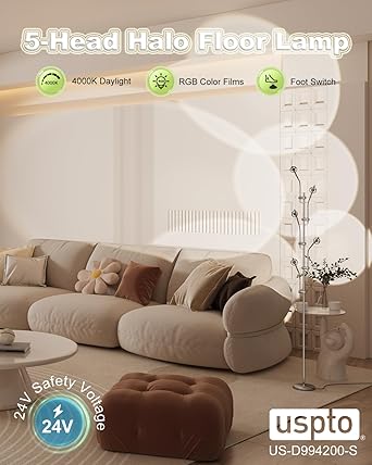 TACAHE TACAHE RGBW Halo-projector, staande lamp met verwisselbare kleurfilters voor licht en schaduw, sfeerlicht, met multi-kop, sfeerverlichting voor slaapkamer, woonkamer met 73,12 W en chroom photo 2