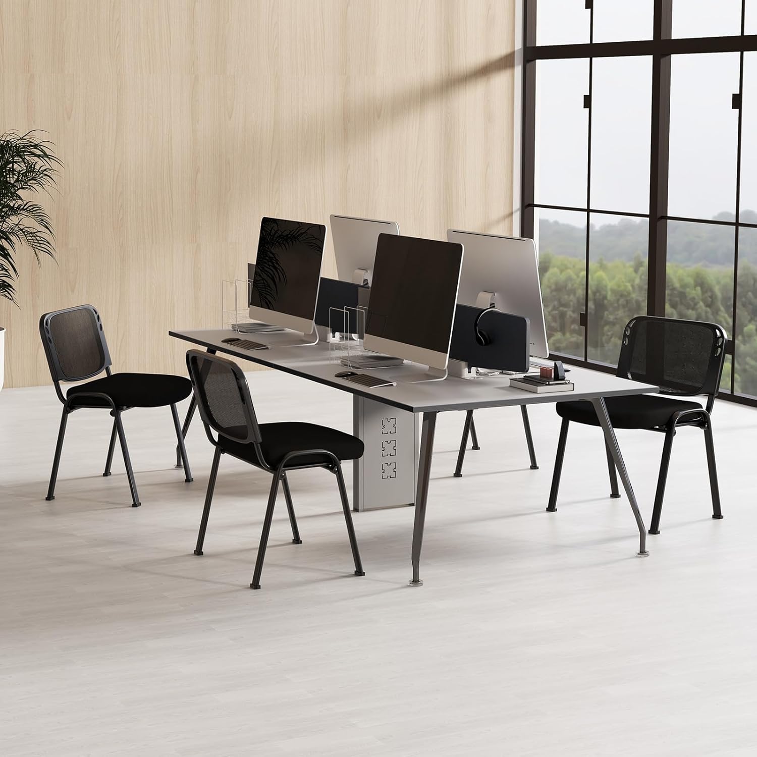 Giantex Set of 5 Office Guest Chair, Stackable Waiting Room Chair with Padded Seat, Metal Frame, 330Lbs Capacity, Conference Room Chair, Reception Chair for Lobby, Training Room, Meeting Room (1)