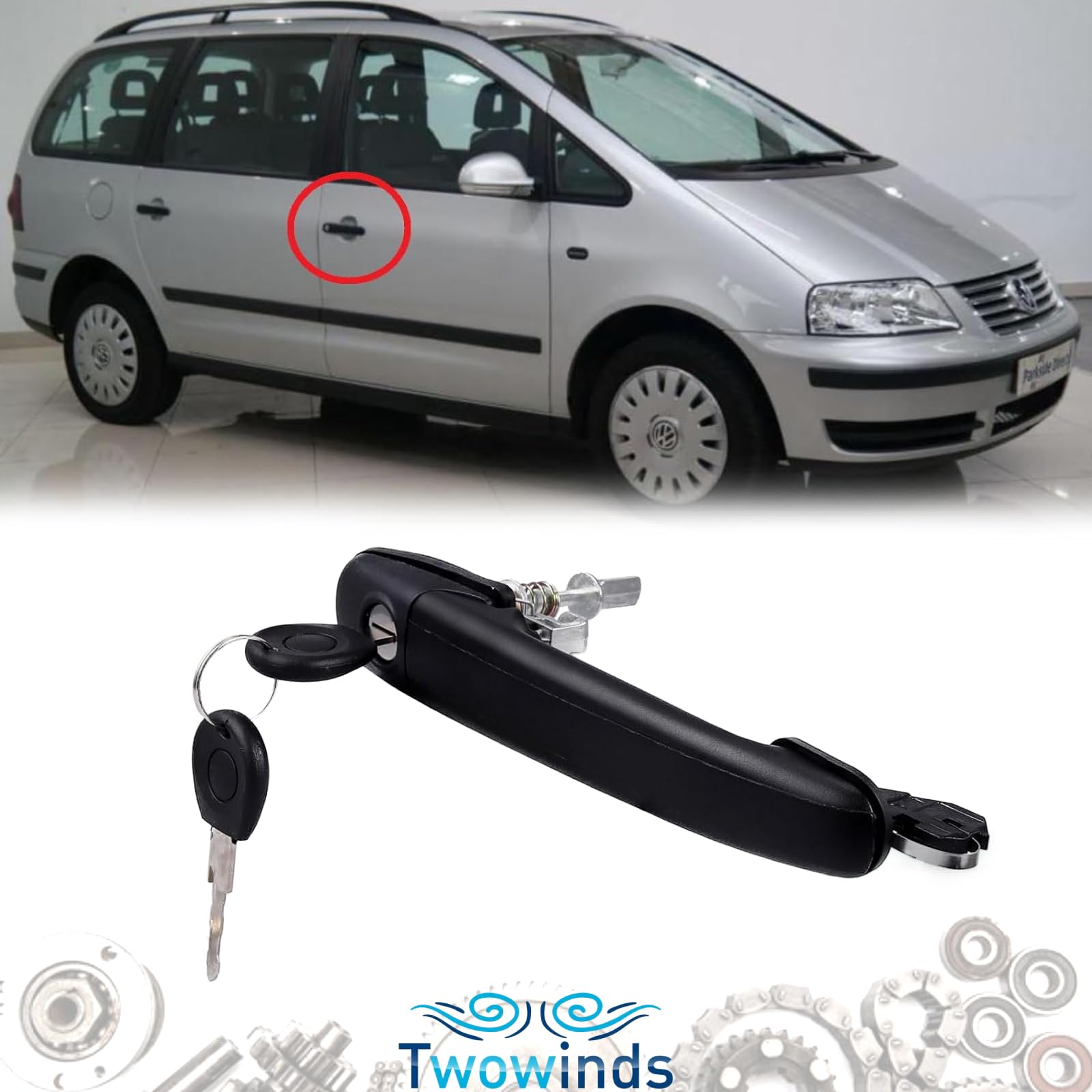 Twowinds Poignée 6N0837207 Compatible avec Ford Galaxy (1995-2015) - Gauche | Compatible avec VW Sharan (1995-2010), Polo (1994-2001)