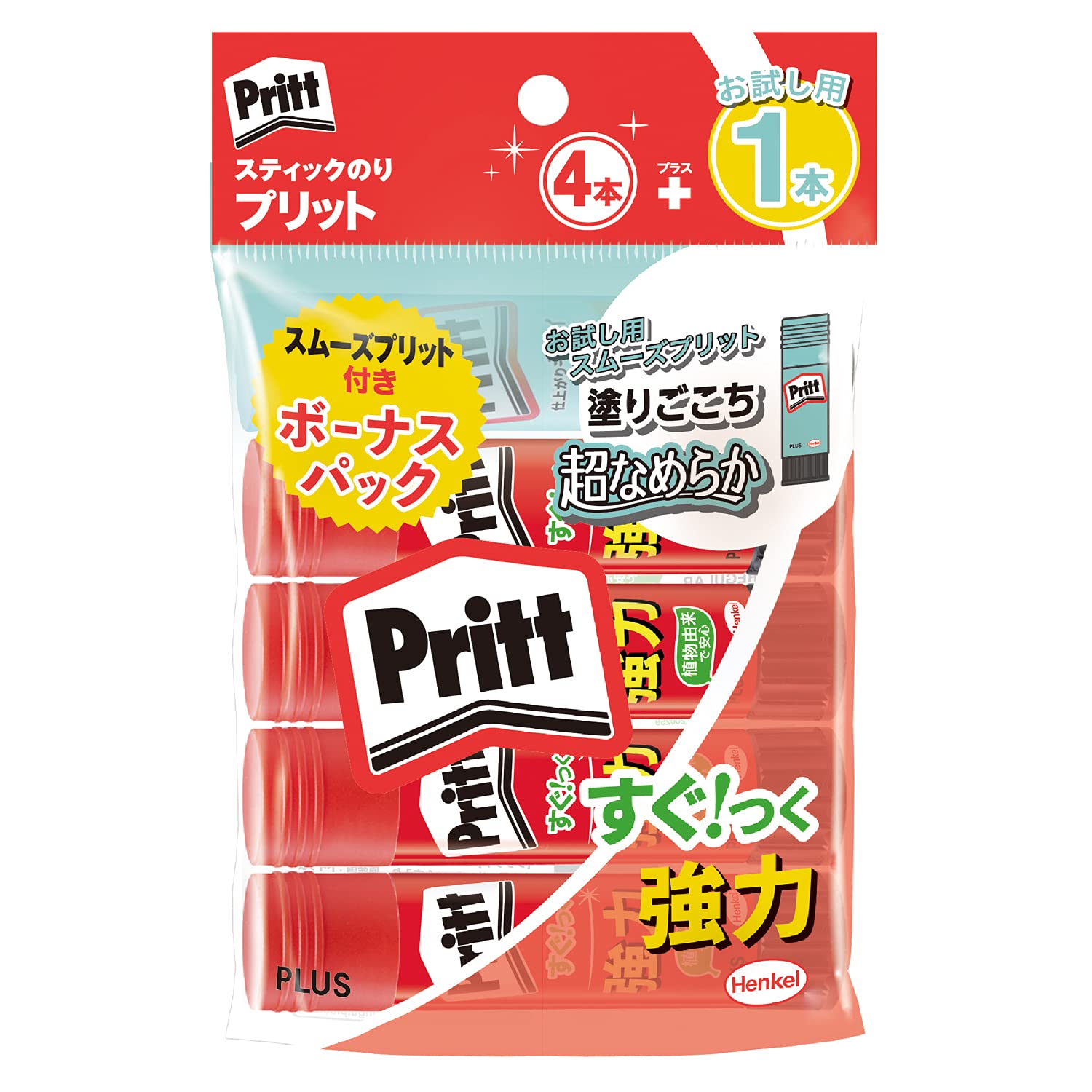 Plus NS-701-41SM / 29-755 Glue, Prett, Regular Size, 0.4 oz (10 g) x 4 + Smooth 1 Piece