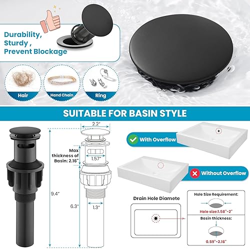 Miniatura 5 de gotonovo Grifo de lavabo de baño negro mate, 3 agujeros, 2 asas, extendido de 8 pulgadas, grifo de baño para caravana, juego de grifos de tocador