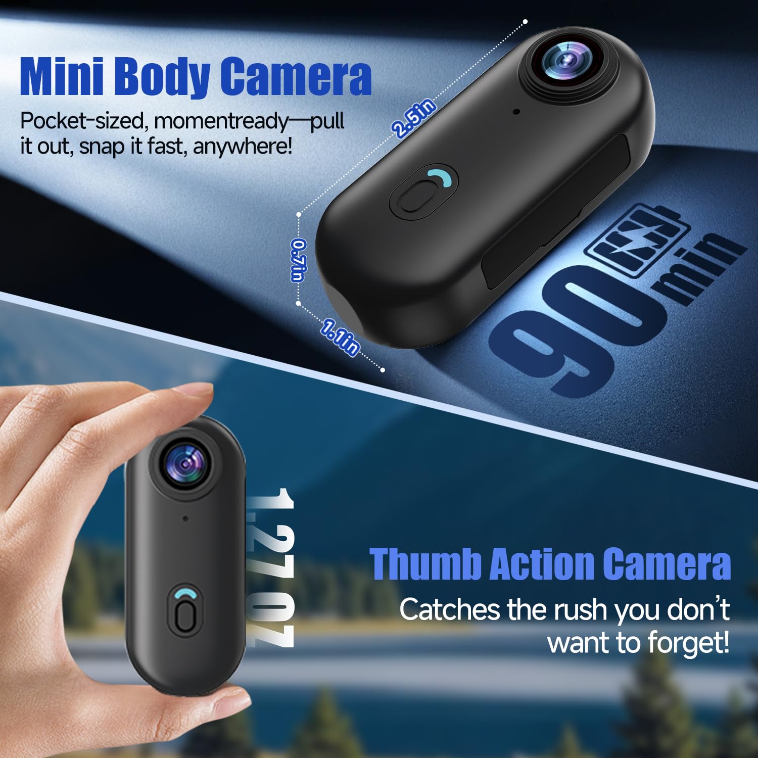 Mini caméra 4K 64 Go, WiFi POV, étanche, portable, mains libres, vue ultra grand angle, montage n'importe où pour animaux de compagnie, cyclisme, natation, vlogging, noir