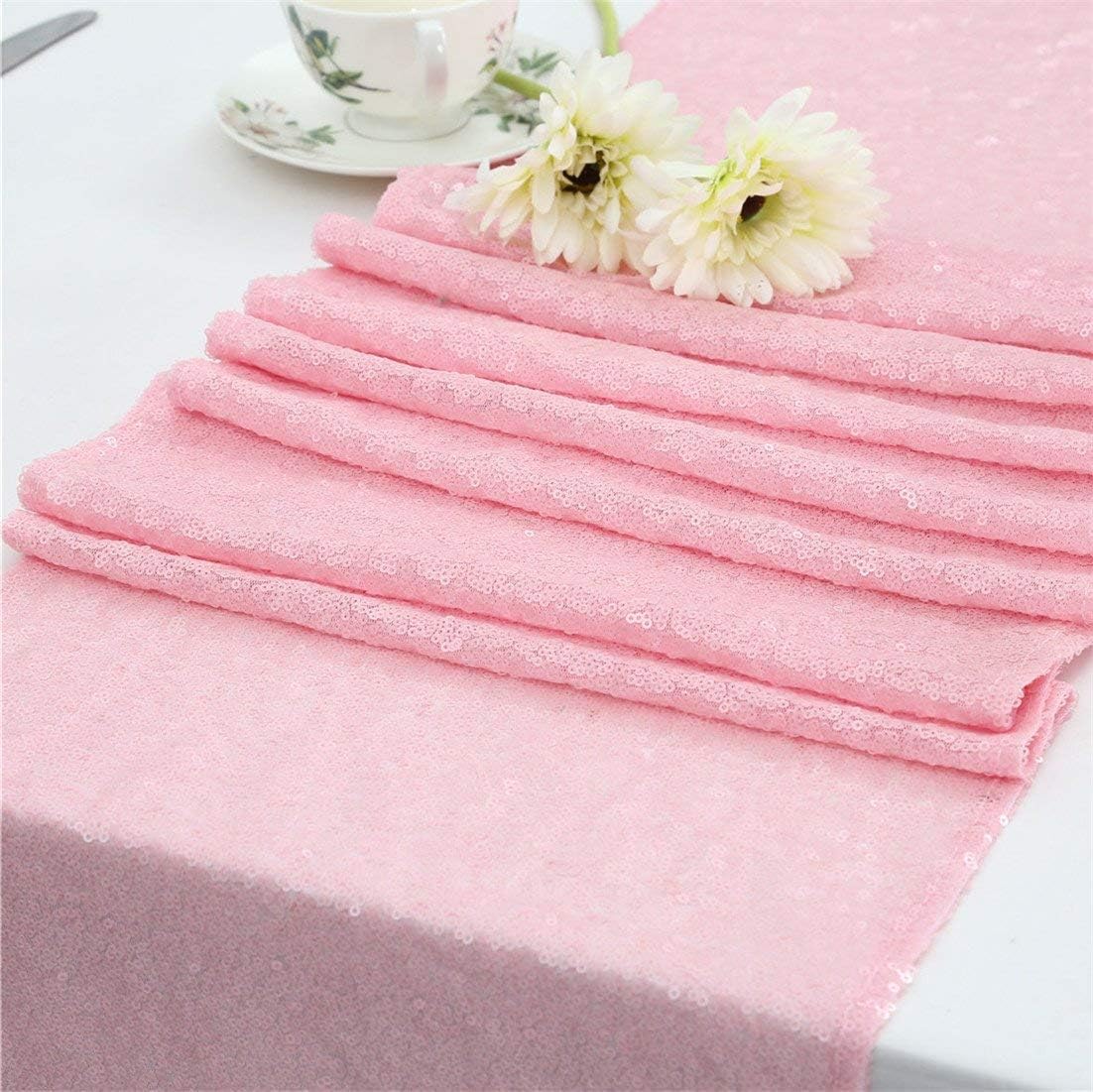 Pink Table Runner 10 Packs 12x72 Inches Sequin Glitter Table Runners for Party Bridal Baby Shower Event Party Wedding Table Decor