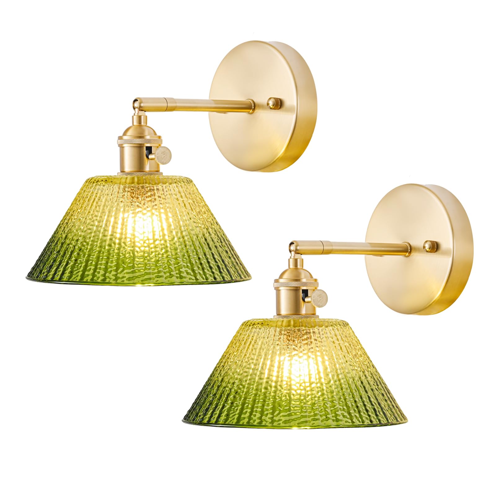 LINSEEDS Wall Sconces Set of Two Hardwired, Vintage Wall Light with Gradient Green Glass Lampshade, Bathroom Wall Sconces with Switch, Gold Wall Light Wall Decor Set of 2