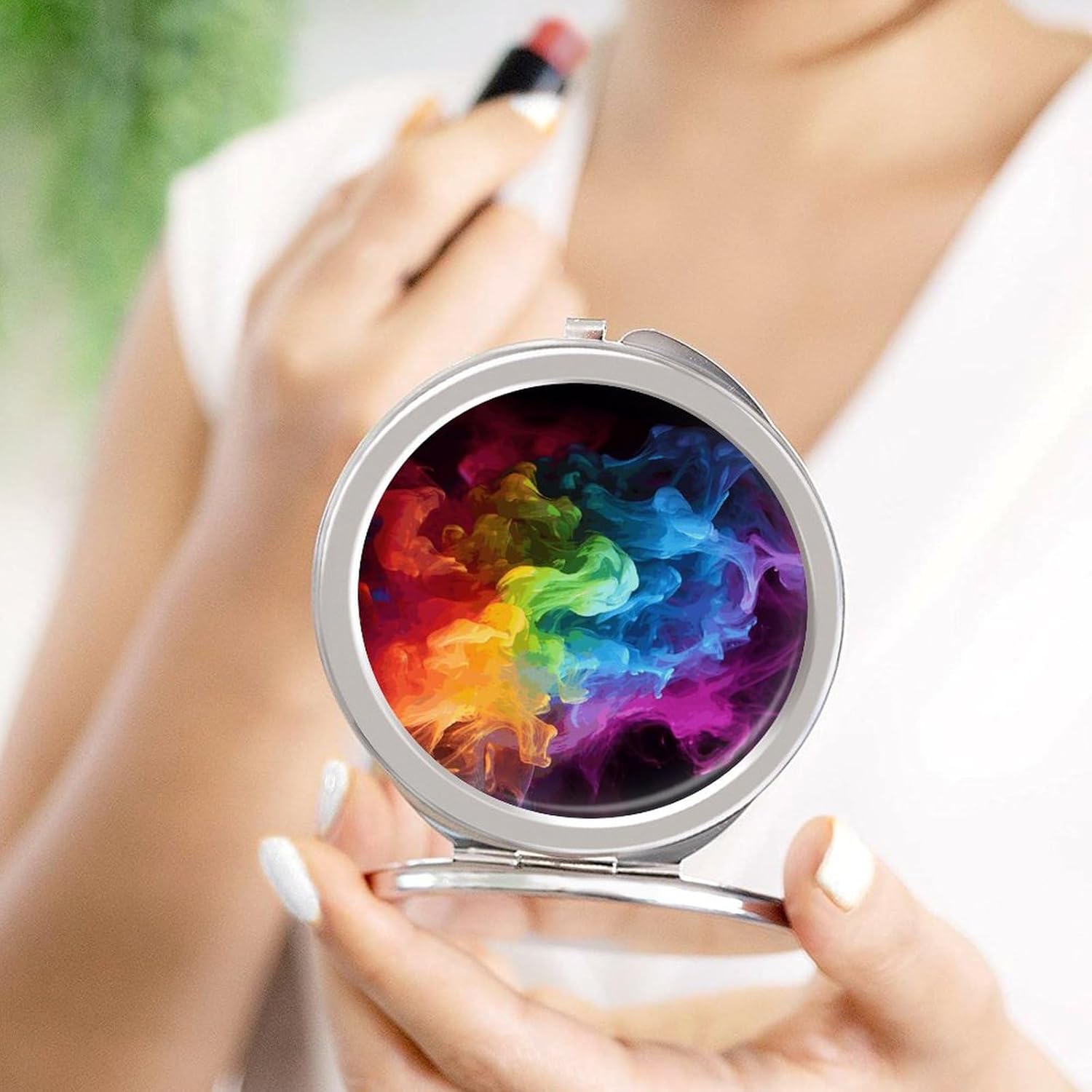 Rainbow Smoke Portable Makeup Mirror, Sided Travel Hand Mirror Mini Folding Mirror for Precise Makeup Women Daily Use