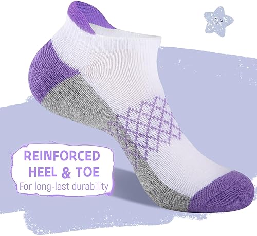 Miniatura 4 de Comfoex 12 pares de calcetines deportivos para niñas, 4-6, 8-10, 6-8 años de edad, calcetines cortos con suela acolchada