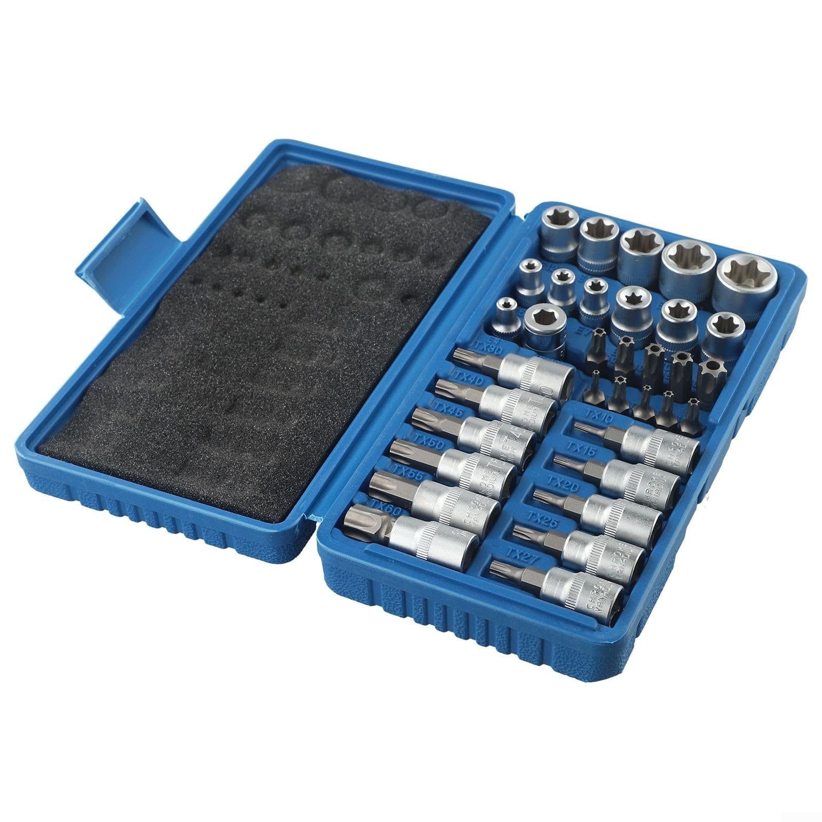 Set completo di chiavi a bussola Torx a stella e punte, 34 pezzi/set, in acciaio al cromo vanadio