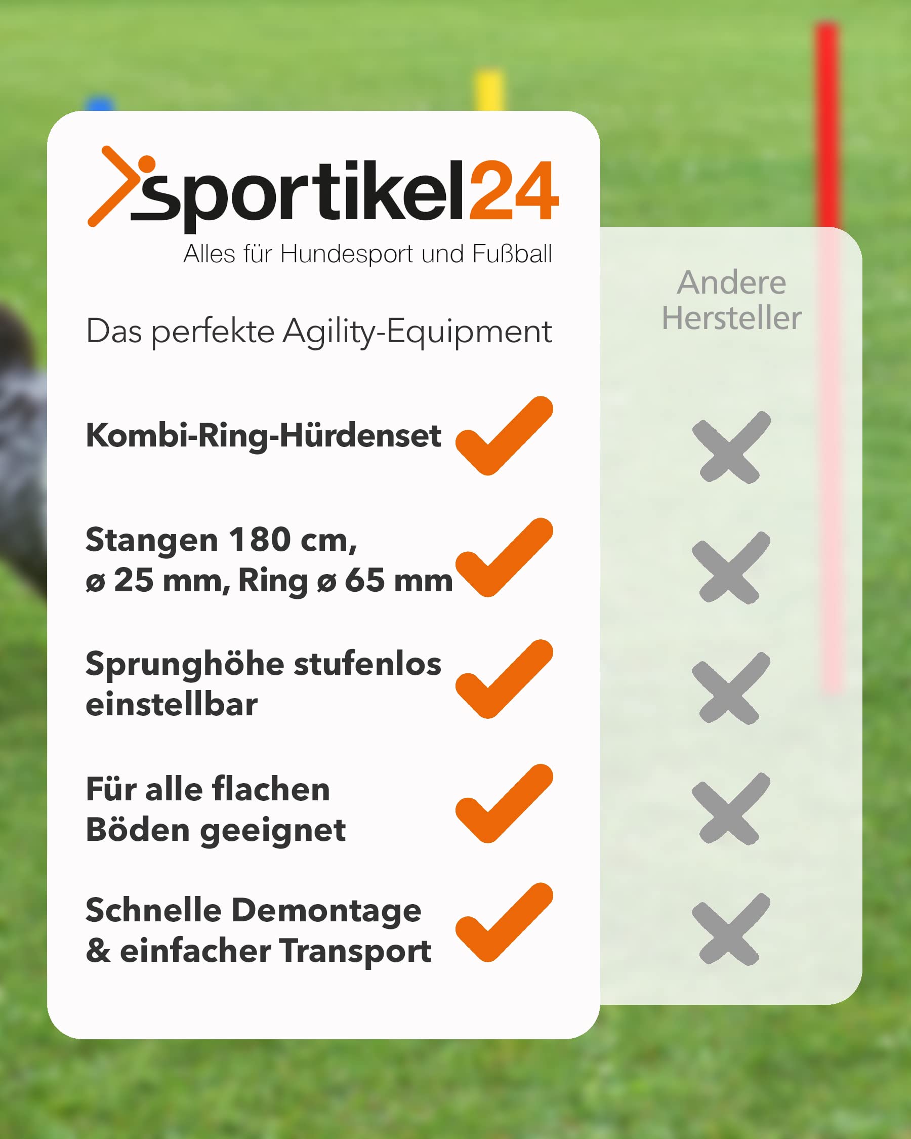 Kombi-Ring-Hürdenset – Ring ø 65 cm & Stangen 180 cm – Training der Sprungkraft & Koordination – mit befüllbarem X-Standfuß – Agility-Hürde für Fußball, Leichtathletik & Hundesport