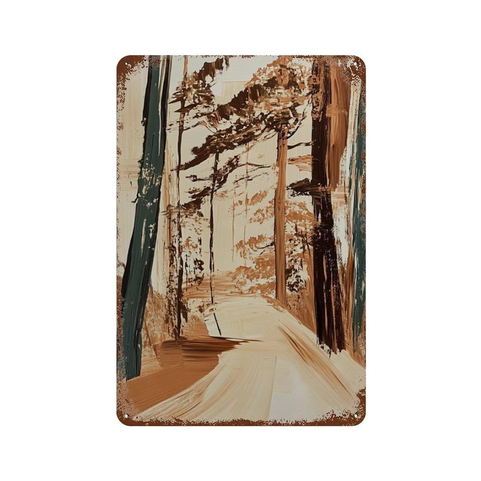 xiaoxiaoshen Abstract Forest Woodland Path Modern Nature Landscape Neutral Tree Wall Decor Art Metal Tin Poster Modern Home Decor Art Home Bar Shop Decorations Vintage Sign 30x20cm