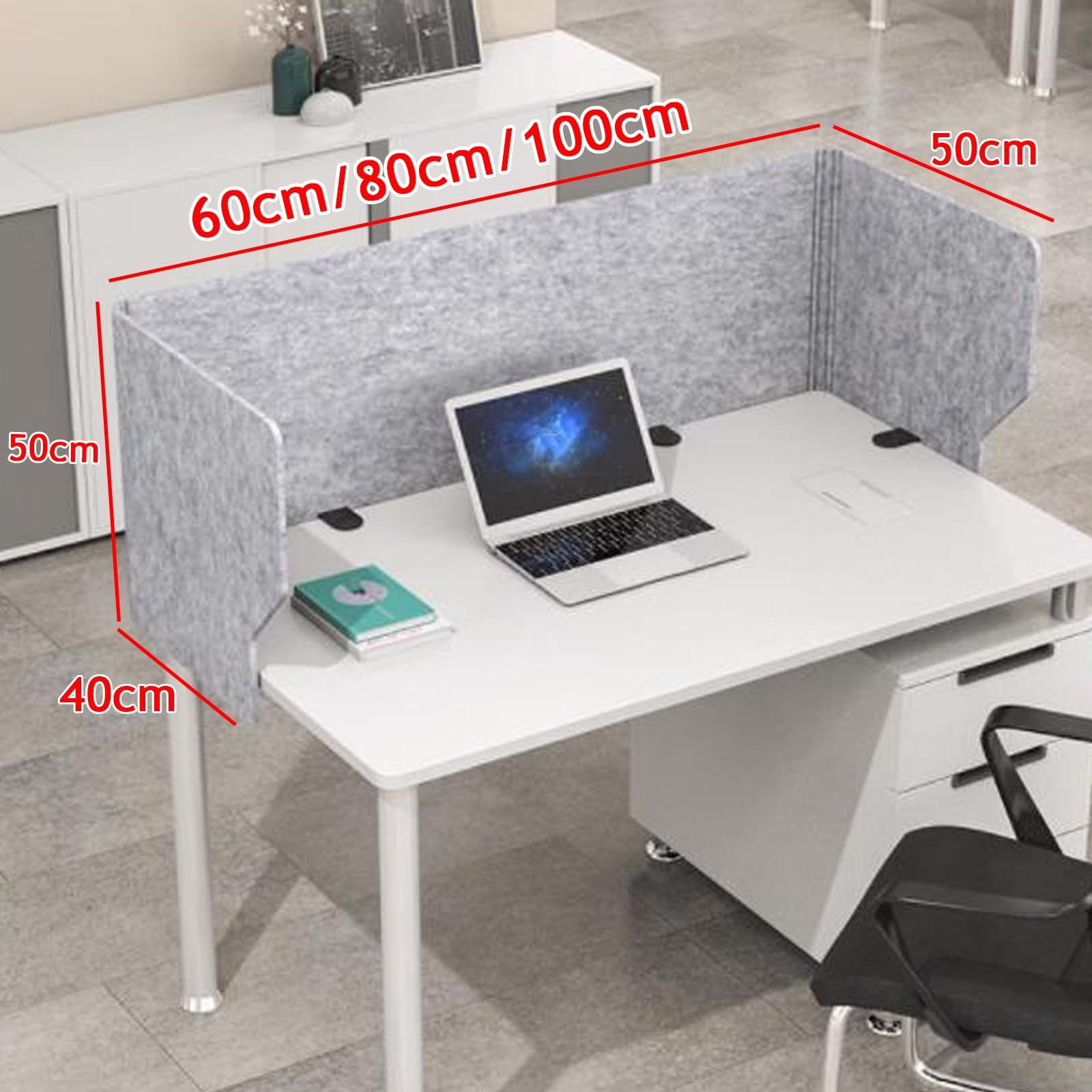 SAGIDAR Divisor Acústico para Escritorio, Separador De Mesa Oficina 60/80/100cm, Panel De Privacidad Absorción De Sonido, 3 Lados-En Forma De U, Espesor 9mm, Partición para Escritorios Plegable