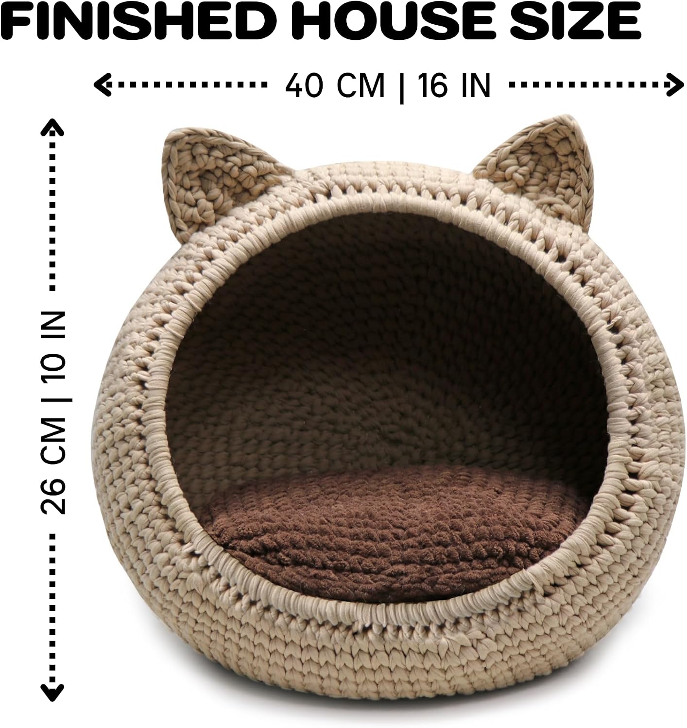 Pet House Crochet Kit - All Materials Included, T-Shirt Yarn, Video & Text Tutorial, Makes 16×10 in Cat Bed with Pillow, for Cats & Small Dogs (Sage)