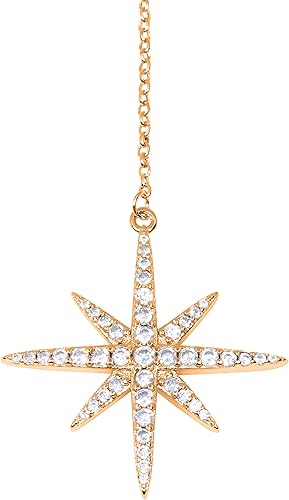 Miniatura 2 de Savlano Collar con colgante de estrella de zirconia cúbica chapada en oro de 14 quilates de corte redondo de 18 pulgadas para mujeres