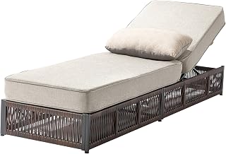 ACTREST Luxury Outdoor Wicker Chaise Lounge with 5-Inch Thick Cushions - Adjustable High-Back Recliner for Patio Poolside Relaxation - Beige