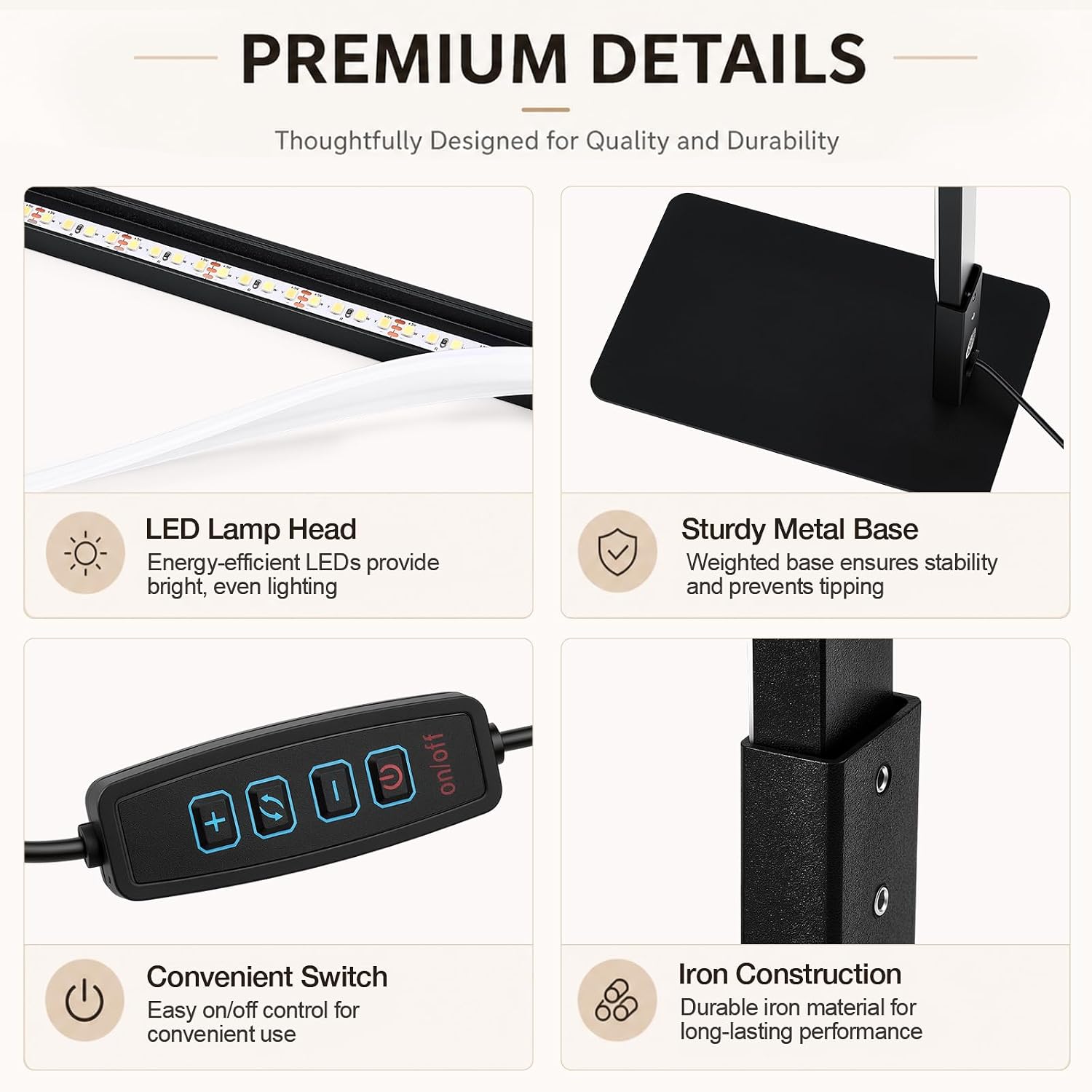 22'' LED Piano Lamp for Upright Grand, Dimmable 3 Color Modes, Eye Caring USB Desk Light for Music Stand, Black Gooseneck Reading Lamp