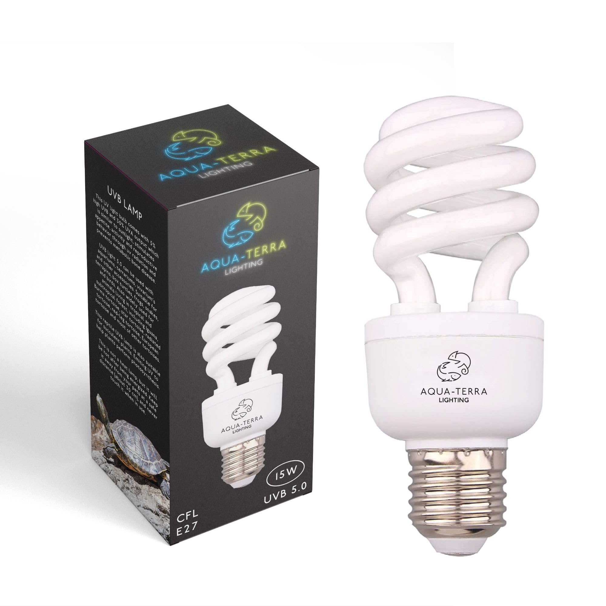 Bombilla UVA UBV 15 W Tropical 5.0 ideal para acuarios/terrarios con terrapinas, tortugas, ranas, serpientes y pájaros, base de rosca estándar E27, ideal para efecto natural de luz