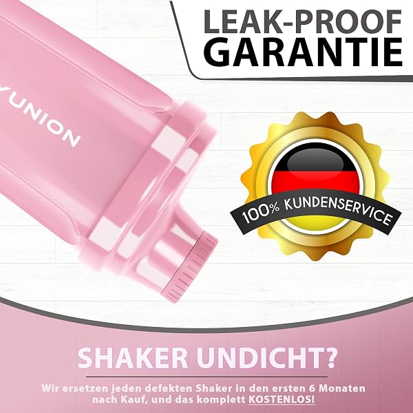 AMITYUNION Shaker per proteine 500 ml Heaven a prova di perdite, senza BPA con setaccio cliccabile e scala per frullati cremosi di siero di latte, shaker per proteine, originale in Rosa corallo - 2