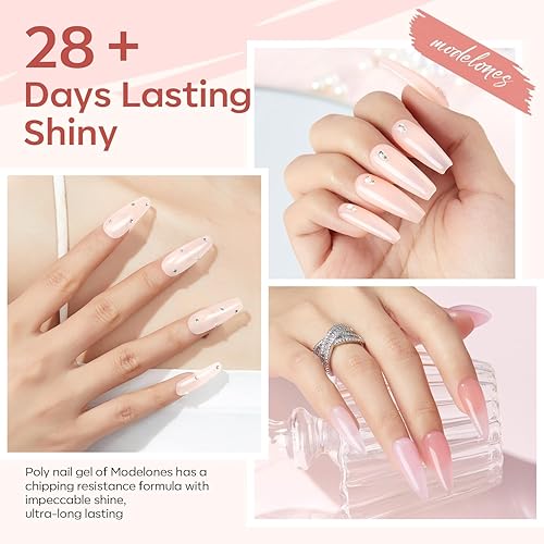 Miniatura 23 de Modelones Kit de gel de uñas de polietileno, gel de extensión de gel nude, blanco, colores franceses con lámpara de uñas, solución deslizante