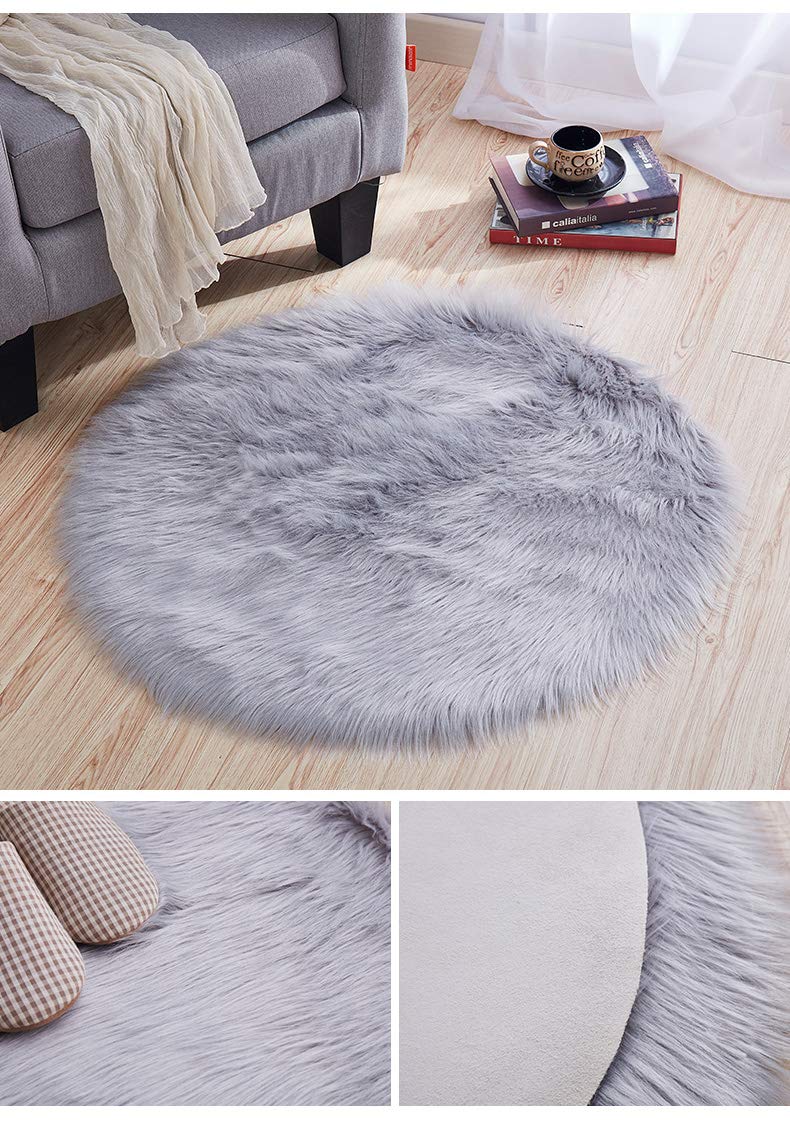 Tapis Salon Ovale pour Salon Tapis Salon Moelleux Poil Long Doux Moderne Rond Tapis Imitation Fourrure Laine Lavable pour Chambre Beige 80x120cm