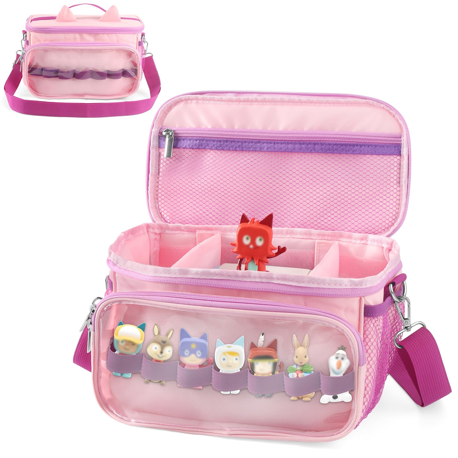 Sac pour Toniebox Tonie, rangement pour figurines auditives Tonies, sac de transport avec bandoulière, pour kit de démarrage Toniebox et accessoires Tonies, Rose, Décontracté