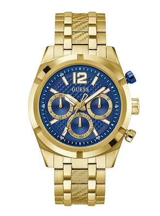 Guess Stainless Steel Analog Blue Dial Men's Watch-Gw0714G2, Band Color-Gold