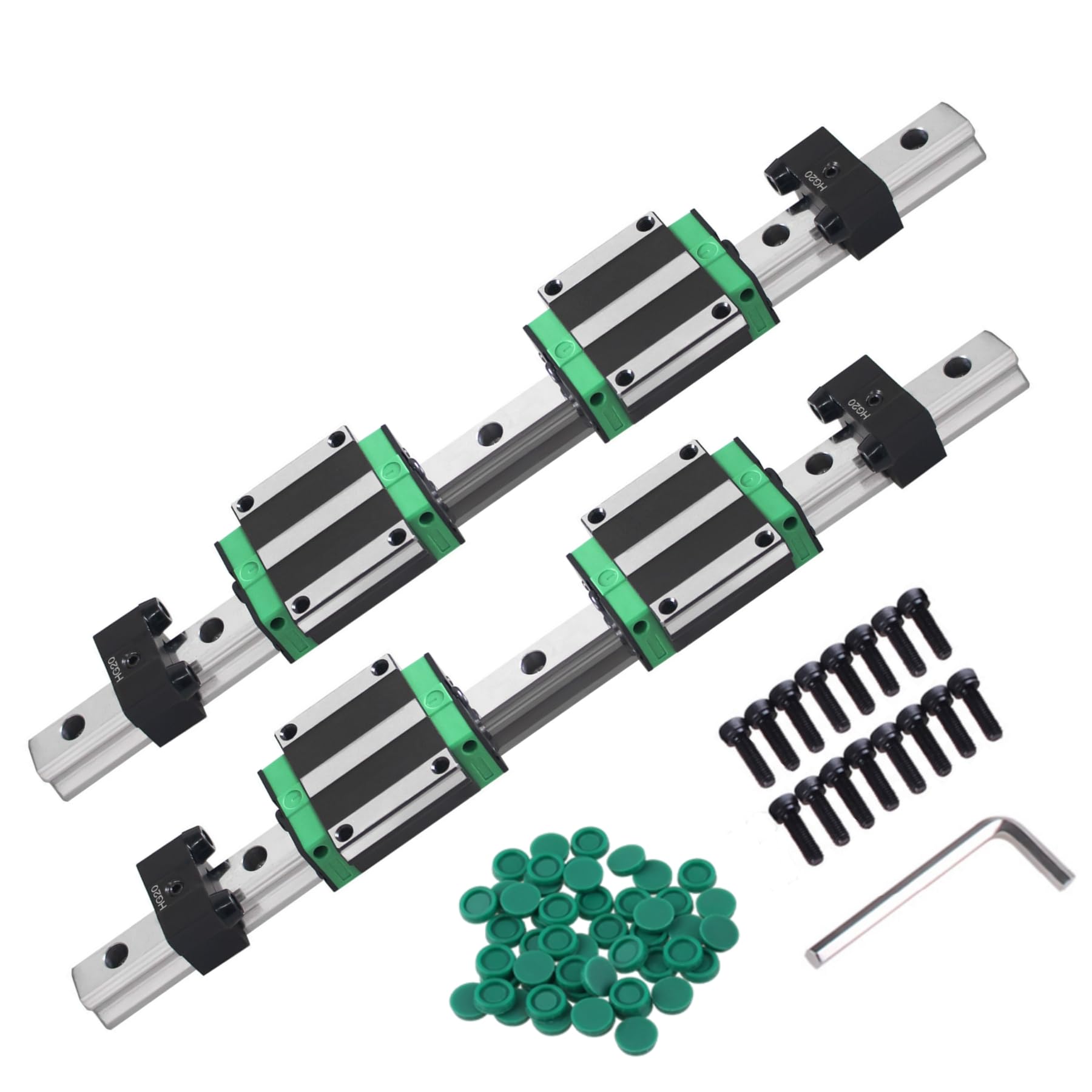 Set di guide lineari, 2 binari lineari HGR20-300 mm, con 4 blocchi scorrevoli HGW20CC + 4 blocchi di limitazione per stampante 3D CNC