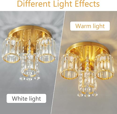 Miniatura 5 de zhllmq Lámpara de techo semiempotrada, 5 luces cerca de techo de cristal negro dorado moderno para cocina, entrada, dormitorio, baño, vestíbulo,