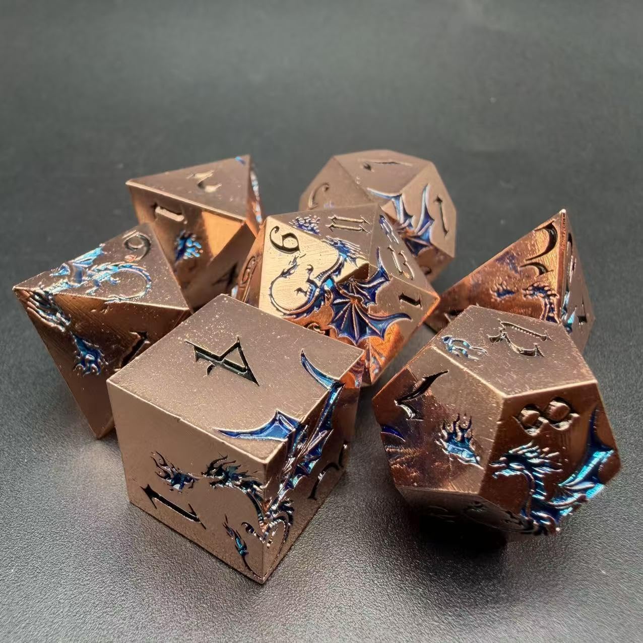 DNDND Dragon Metal DND Dice, 7 PCS Teal Matal Dice with Random Color Gift Case, Heavy Zinc Alloy D&D Dice Set for Dungeons & Dragons, Tabletop Games (Teal)