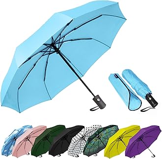 Windproof Travel Compact Umbrella-Automatic Umbrellas for Rain-Compact Folding Umbrella, Travel Umbrella Compact, Small Portable Windproof Umbrellas for Men Women Teenage.(Light Blue)