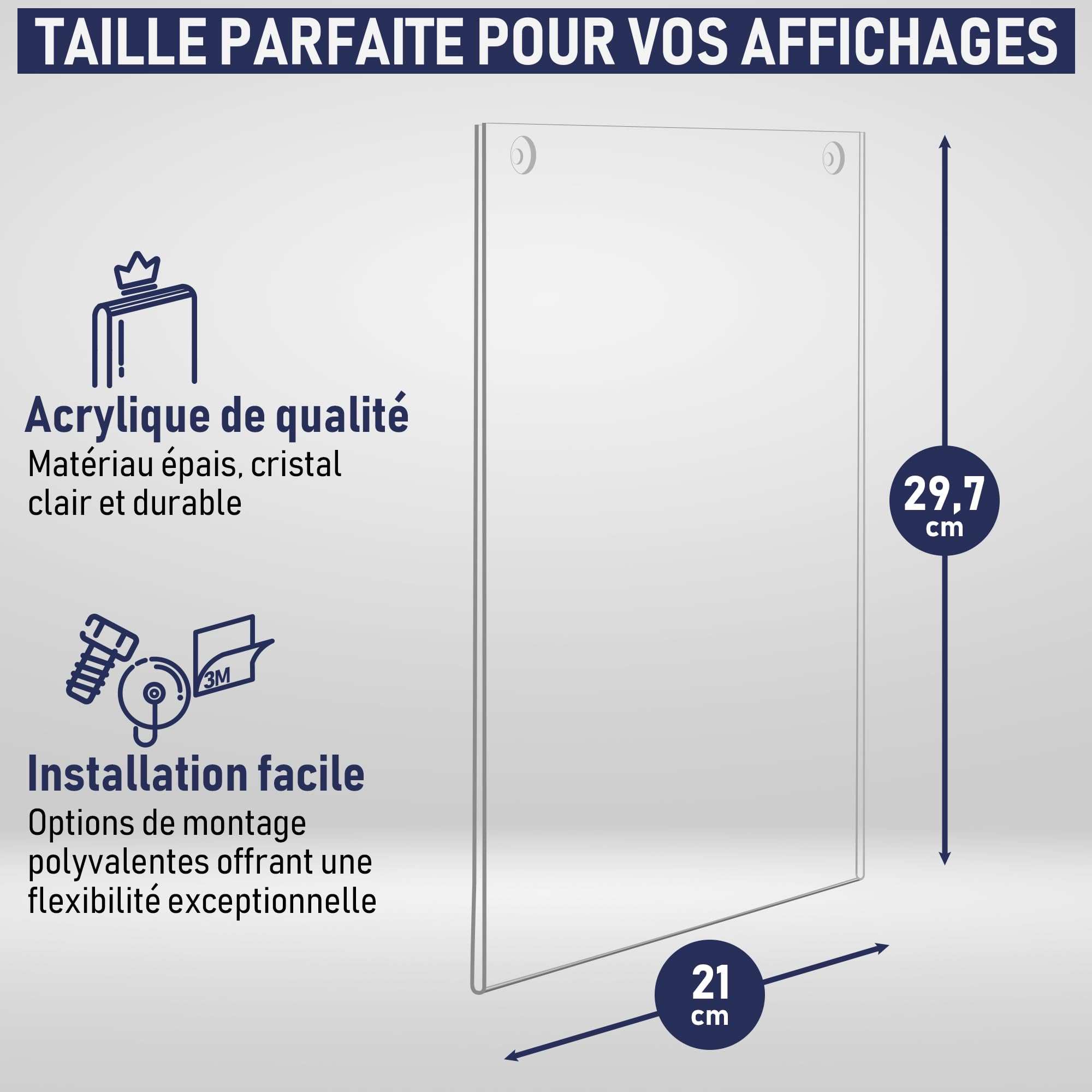 Supports de panneau en acrylique transparent avec plusieurs options de montage incluses, Lot de 6, support mural d'affiche, tableau de message en plastique pour la maison, le bureau, le magasin