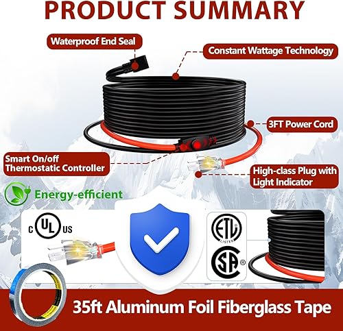 Miniatura 23 de Cable de calefacción de tubería TDSF, 120 V, 6 pies, autoregulable 3 W/FT