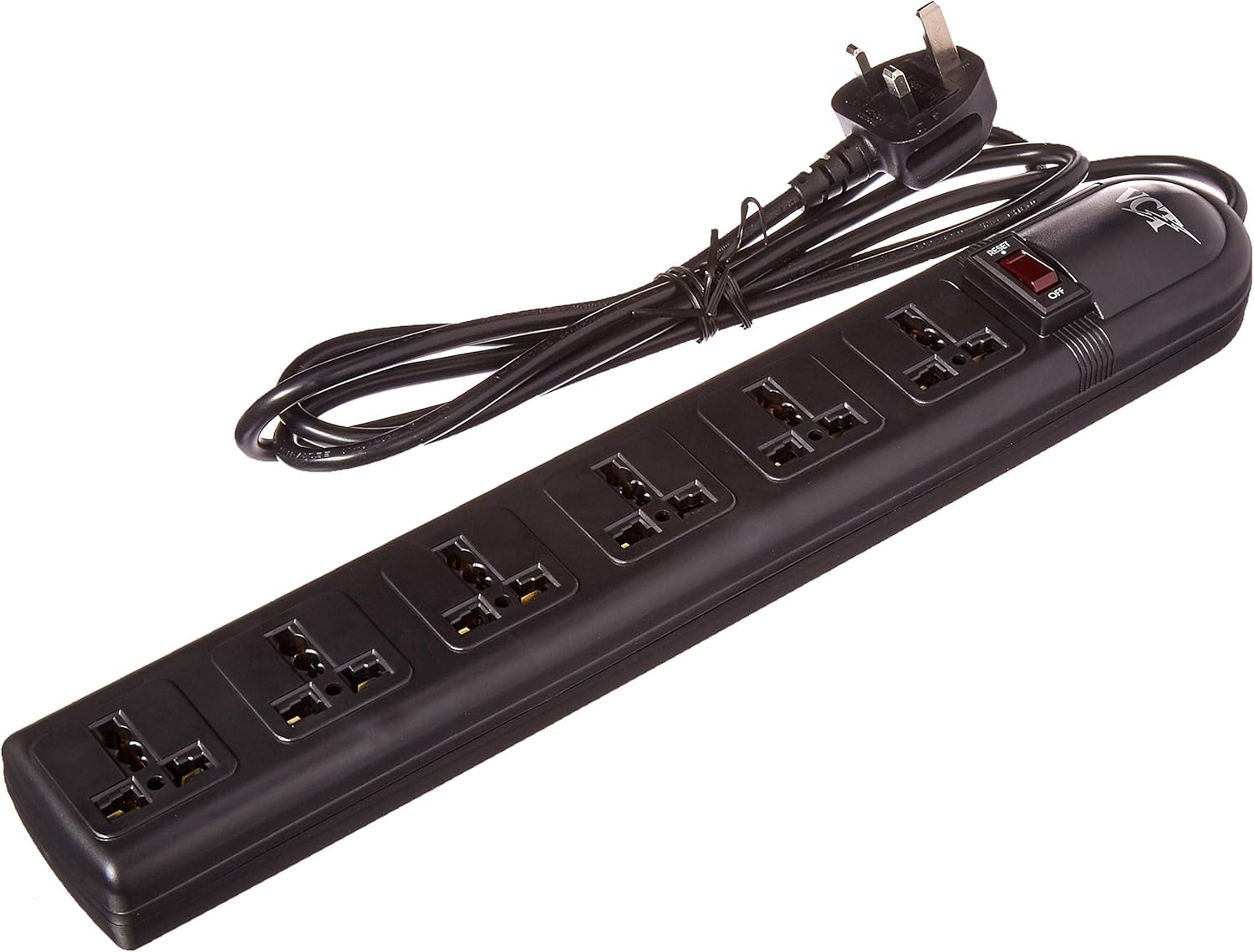 VCT WPS-B-UK 220 Volt - 240 Volt Universal Power Strip Surge Protector with 6 Universal Outlets 13A Max 3250W with UK Plug (UK Plug), Black