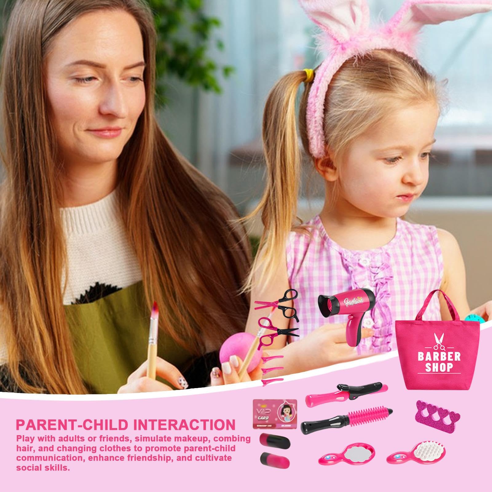 Ensemble Jeu Salon Coiffure Enfants Salon De Coiffure Pour Enfants, Coiffeur Et Trousse De Maquillage, Set De Beauté Pour Seche Cheveux Enfant Jouet - 14