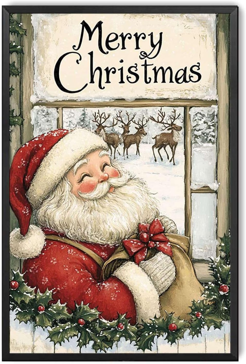 Retro Tin Sign Merry Christmas Santa Claus on a swing Wall Decor for Home Gate Garden Bars Restaurants Cafes Office Store Pubs Club Sign Gift 12"x16"