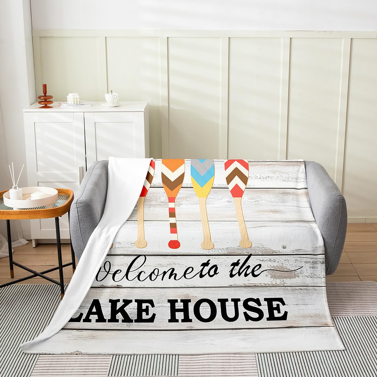 Castle Fairy Lake House Throw Blanket Boys Girls,Lodge Cabin Wood Barn Rustic Style Fuzzy Blanket All Seasons Bed Blanket,White Wood Panels Boating Lover Plush Blanket Warm,Twin (60 x 80 Inches)