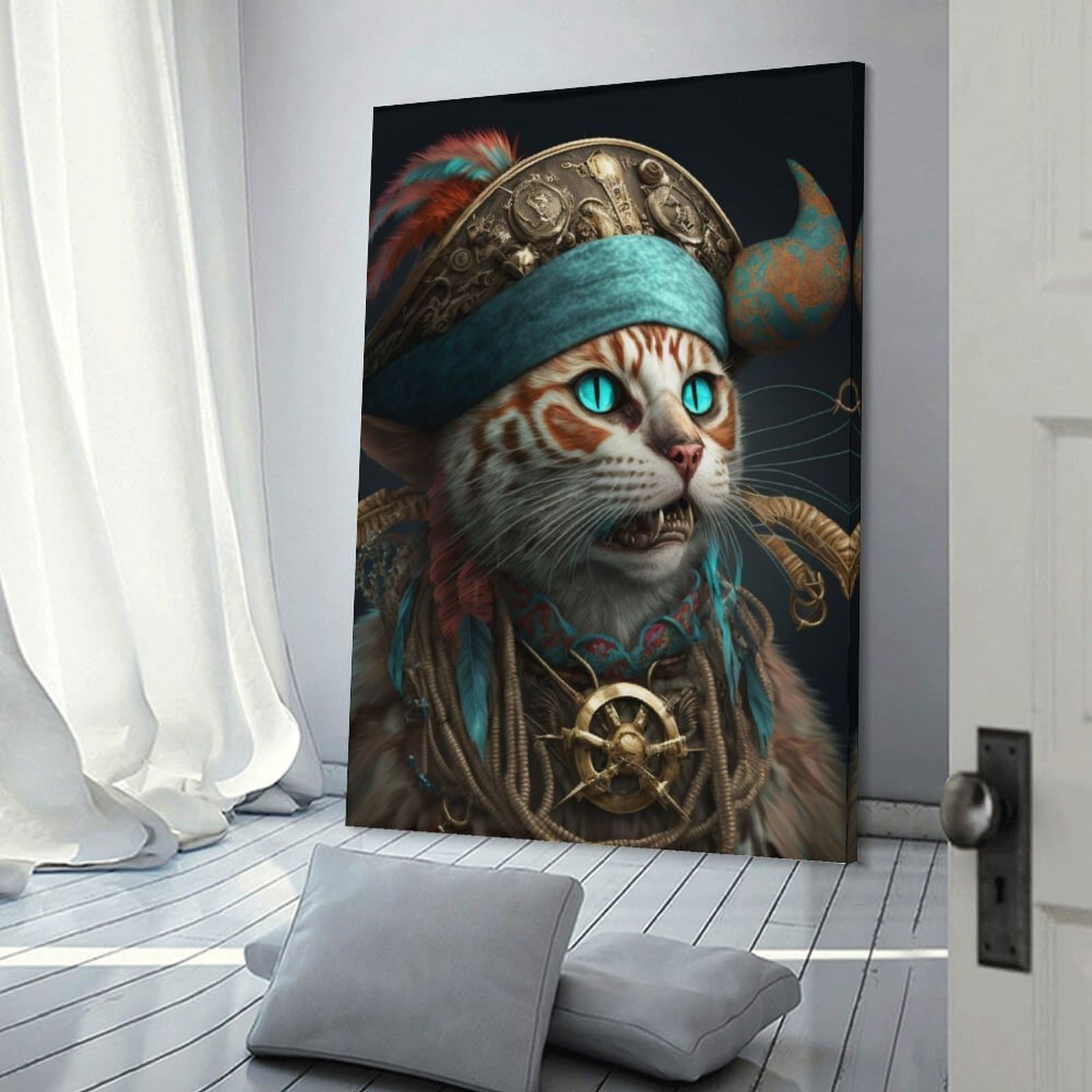 Junmoney Pirate Cat Home Decor Wall Art 12x18inch(30x45cm), for Hallway, Bedroom Or Modern Interiors, Canvas Artwork with Gifting Potential