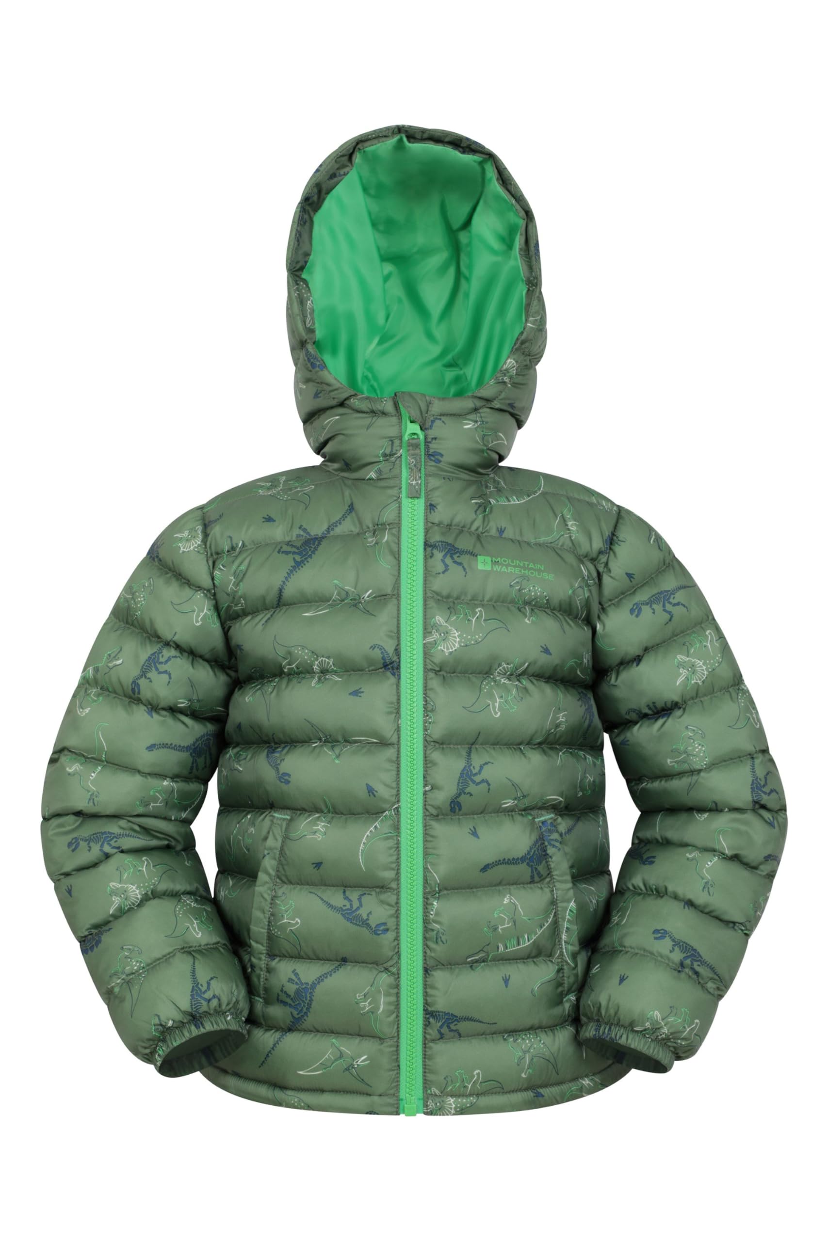 Mountain Warehouse Boys Khaki (Printed) Printed Seasons Kids Padded Jacket - Water Resistant Puffer Coat, Lightweigh, Elasticised Cuffs, & Girls - For Spring Summer Kids Size 7-8 Years