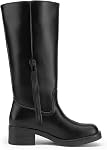 DREAM PAIRS Women Knee High Wide Calf Boots | square toe, low chunky heel 1.8-inch, side zipper, cushioned sole, riding, moto, banana, daily, fall, winter, all-season