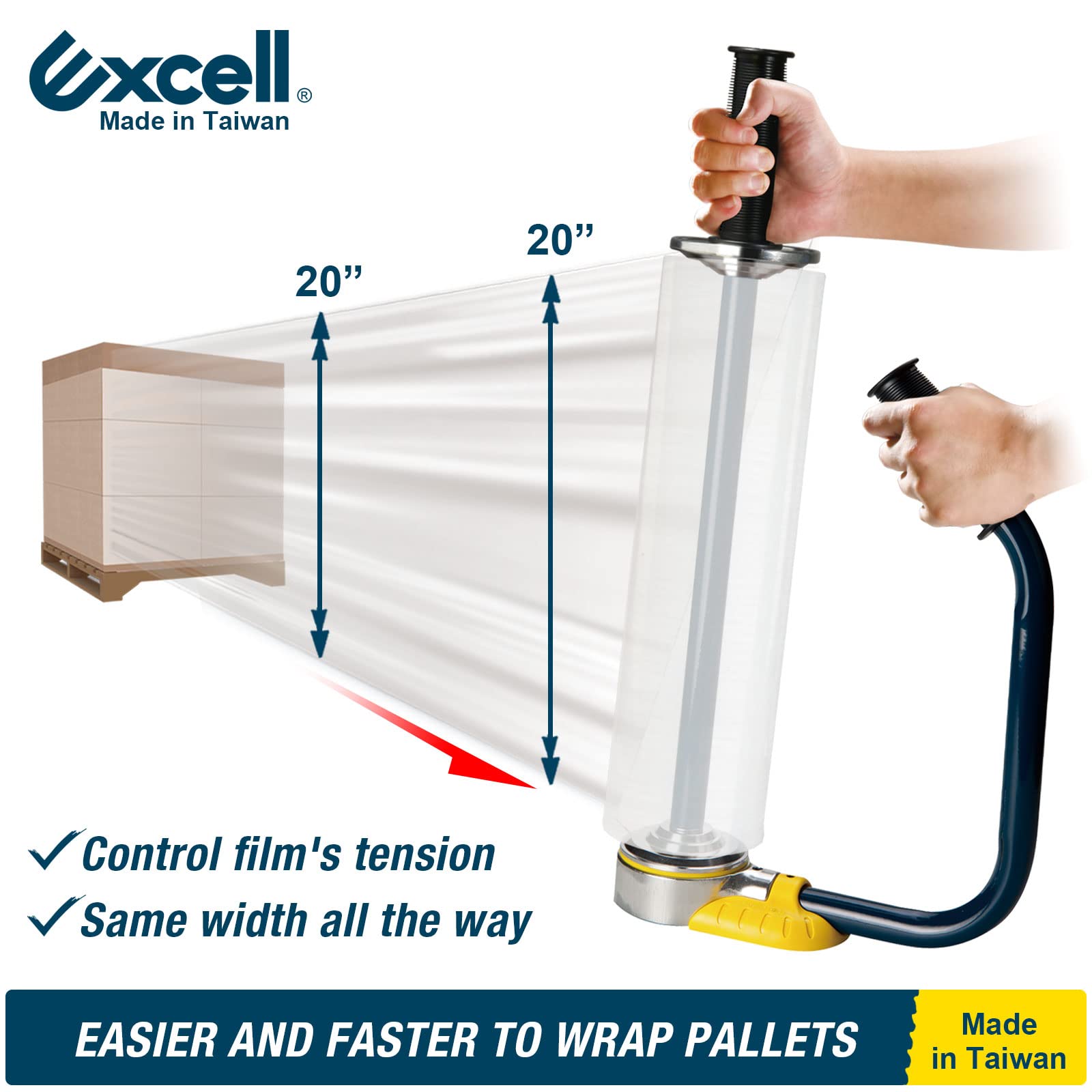 Excell Dispenser di pellicola estensibile industriale durevole con tensione regolabile, adatto per pellicole con altezza da 30,5 a 50,8 cm