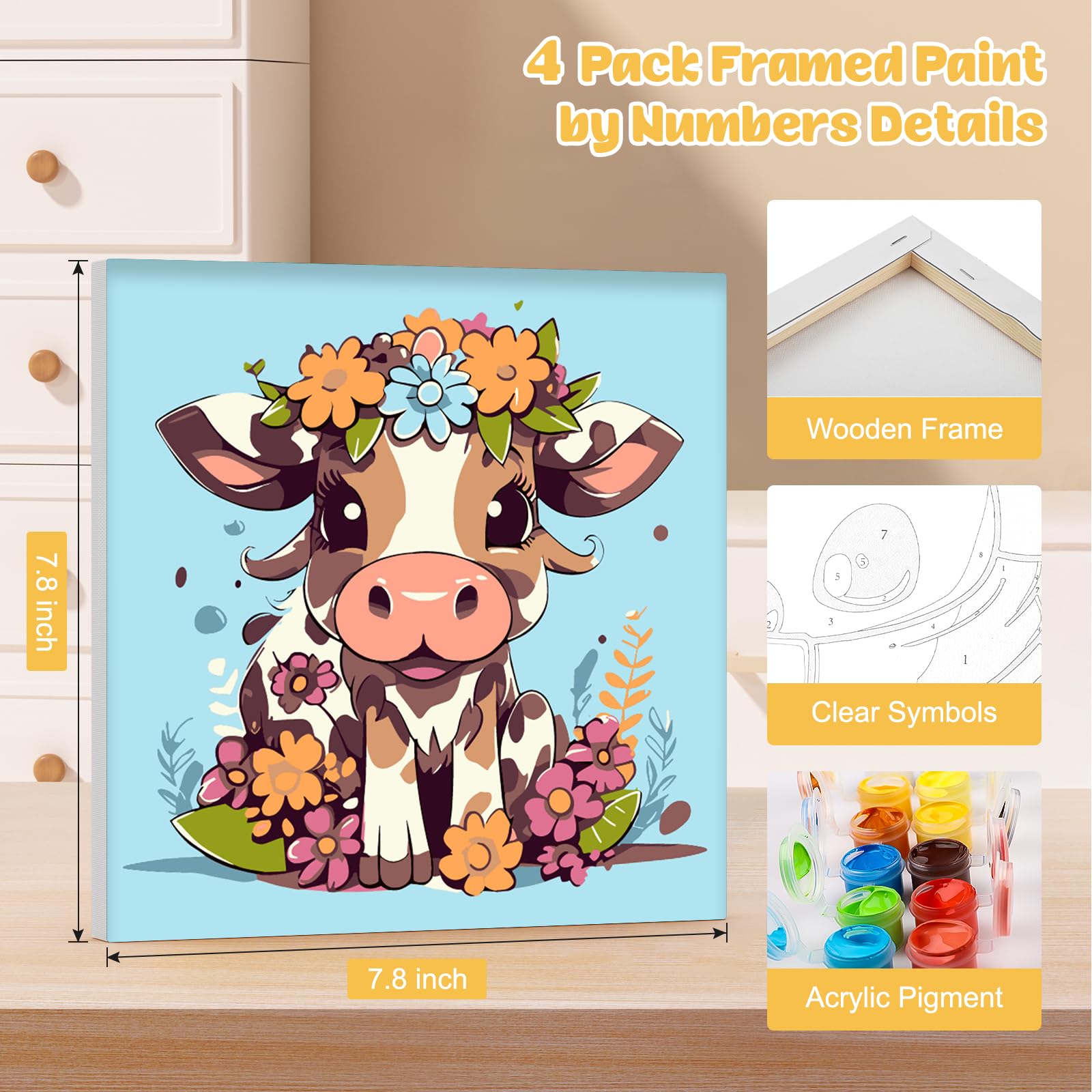 NAIMOER 4 Kit Pittura Con Numeri Su Tela Per Adulti, Quadri Animali Fai Da Te Con Colori Acrilici E Pennelli, Con Cornice - 5