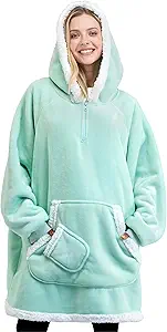 Giggling Getup Wearable Blanket Hoodie for Women Men Gifts for Women Mom Wife Sherpa Fleece Hooded Blanket Sweatshirt Cozy Sherpa Wearable Throw with Pocket & Sleeves for Adult Standard Light Green
