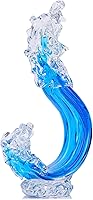 LCCCK Hand-Blown Blue Glass Ocean Wave Sculpture - 12.6" Tall Nautical Beach House Decor for Coastal Homes & Surfer Gifts