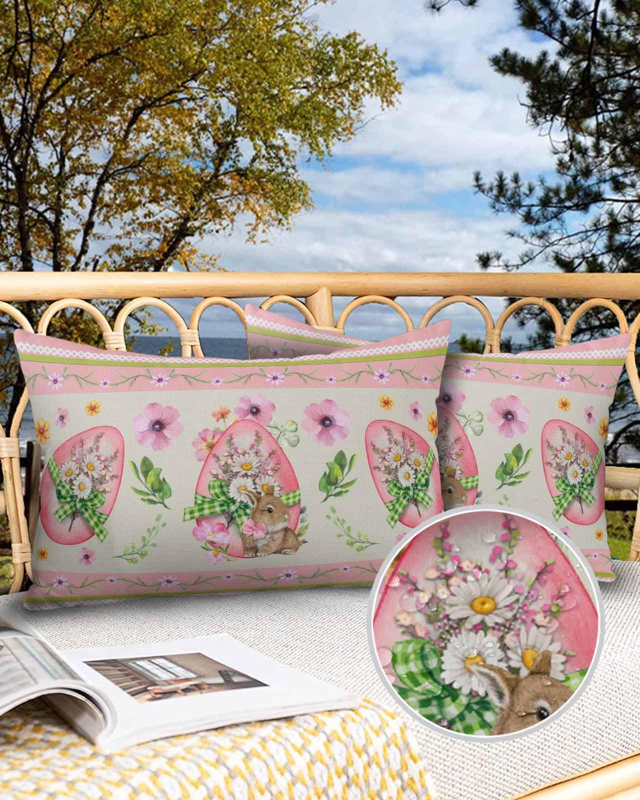LEOKOTI Pink Easter Eggs Bunny Outdoor Pillow Covers 20