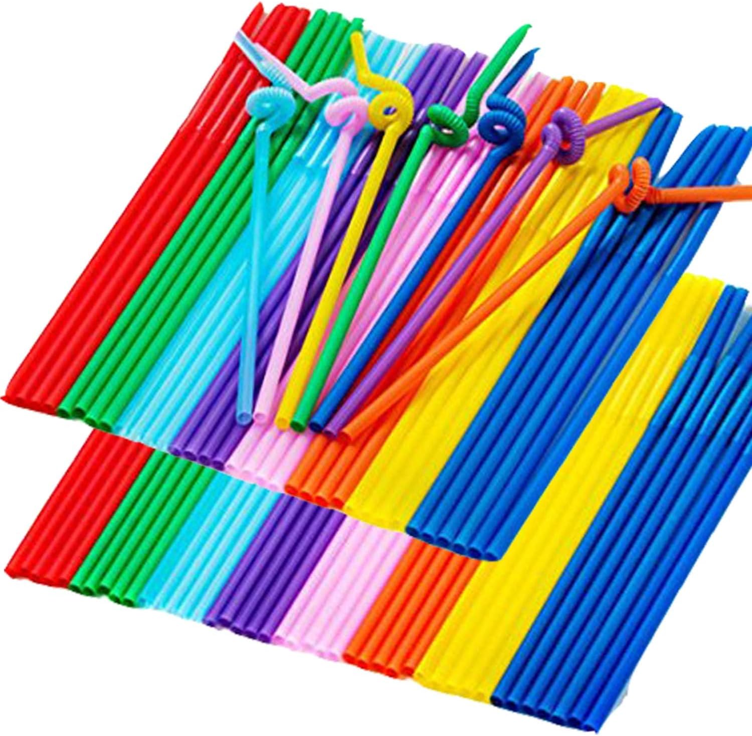 200 Pcs Disposable Drinking Straws, Colorful Long Flexible Bendy Party Fancy Straws12.8inch Extra Long Straws Party Decorations